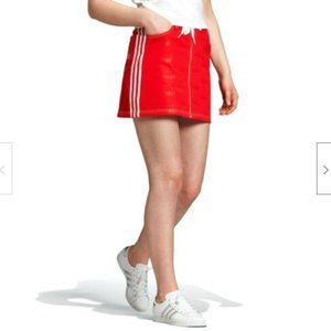 Adidas Women Originals x Fiorucci Jacquard Trefoil Red Mini Skirt 3 Stripes (S)
